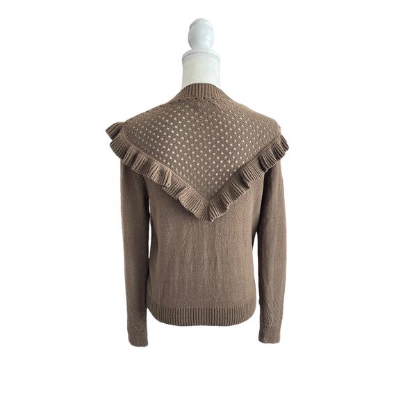 Aritzia Wilfred Chaume Brown Ruffle Yoke Swiss Dot Mock Neck Sweater Size Small - Picture 9 of 15